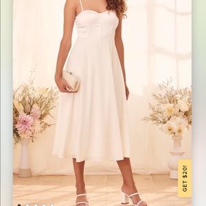 Beautiful Beginnings Cream Satin Bustier Midi Dress